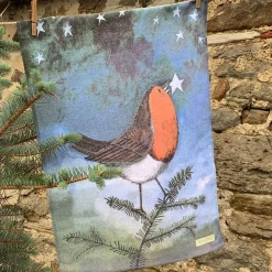 Alex Clark Christmas 100% Cotton Tea Towel - Robin & Stars