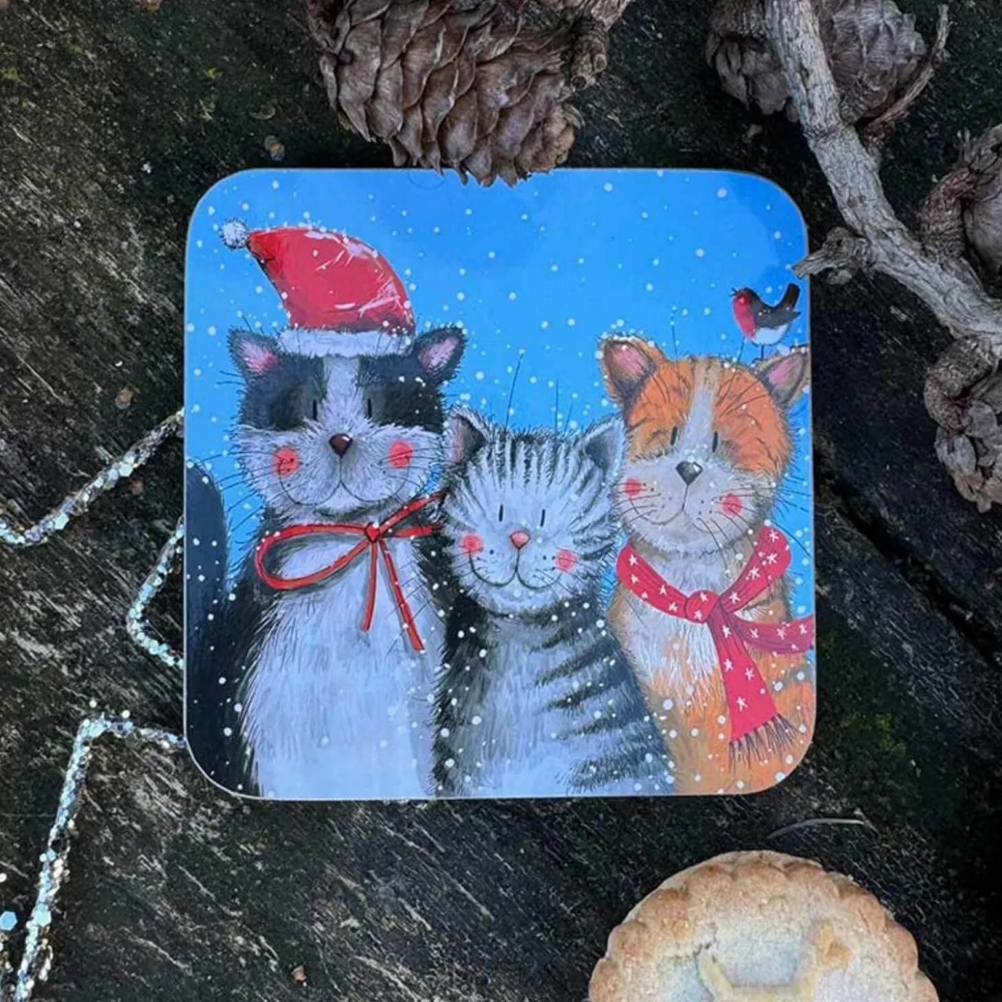 Alex Clark Christmas Coaster - Festive Cats