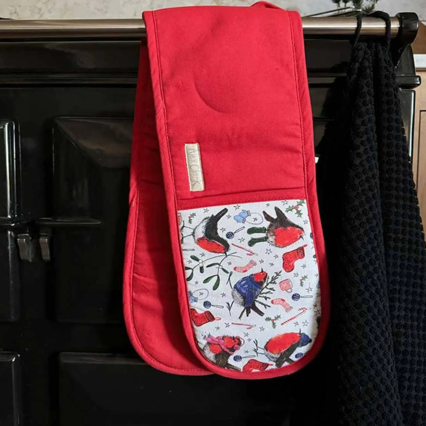 Alex Clark Christmas Cotton Double Oven Gloves - Festive Robins