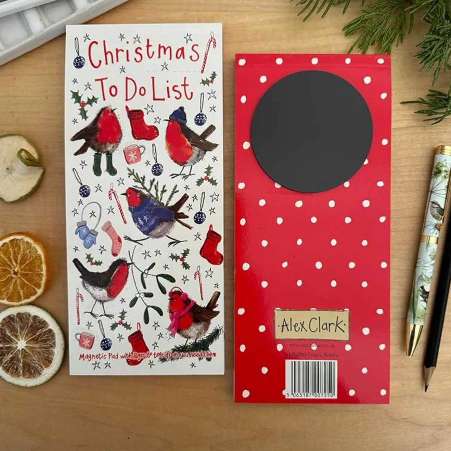 Alex Clark Christmas Magnetic To Do List - Festive Robins