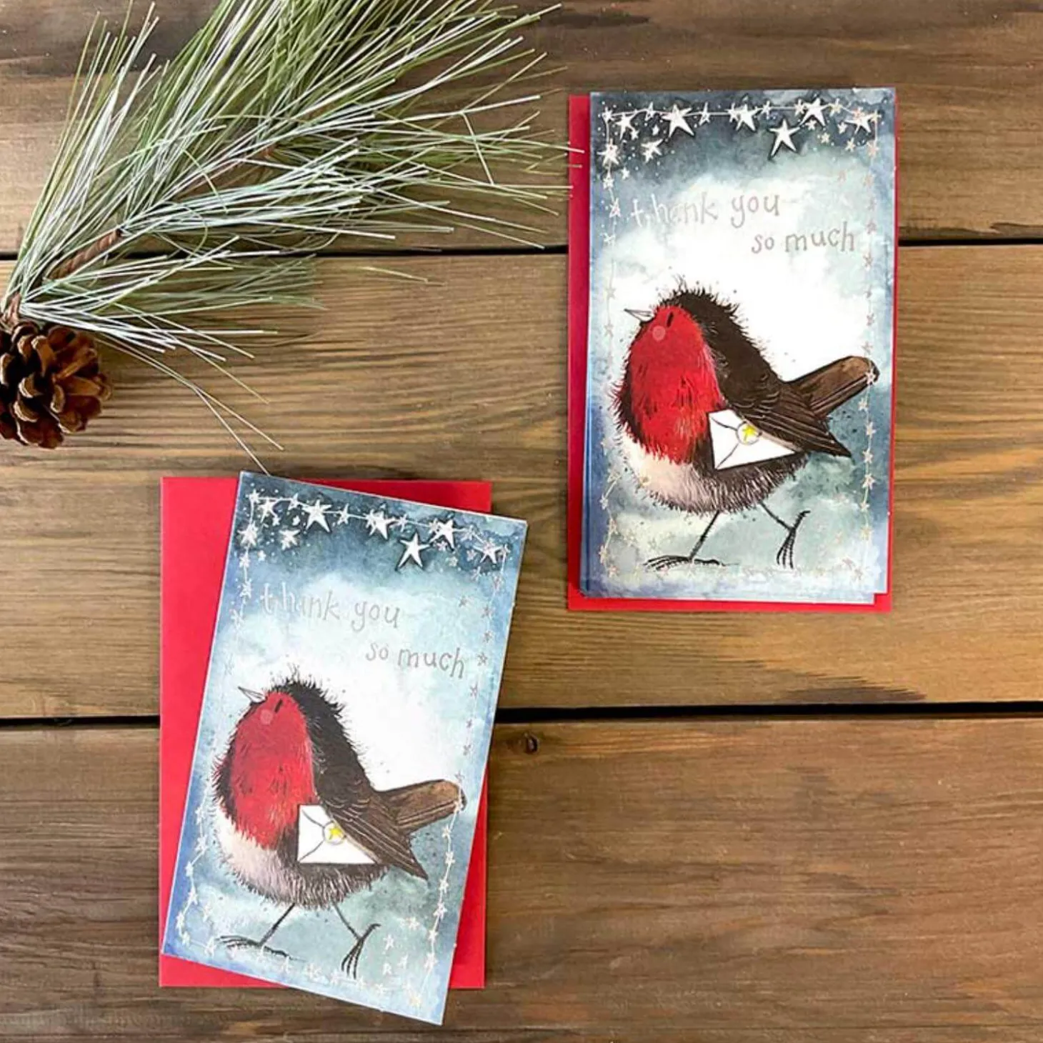 Alex Clark Christmas Pack of 5 Thank You Notelets - Robin