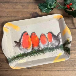 Alex Clark Christmas Small Tray - Robins on a Branch