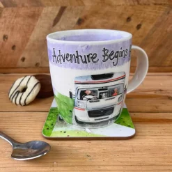 Alex Clark 400ml Mug - Adventure Begins Here - Motorhome