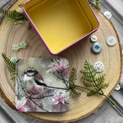 Alex Clark Small Square Tin - Long Tailed Tit & Magnolia