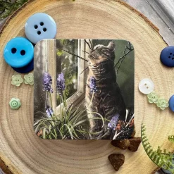 Alex Clark Small Square Tin - Cat And Muscari