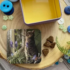 Alex Clark Small Square Tin - Cat And Muscari