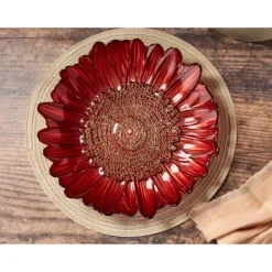 Anton Studio Designs Glass Red Sunflower Bowl - 32cm
