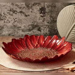 Anton Studio Designs Glass Red Sunflower Bowl - 32cm