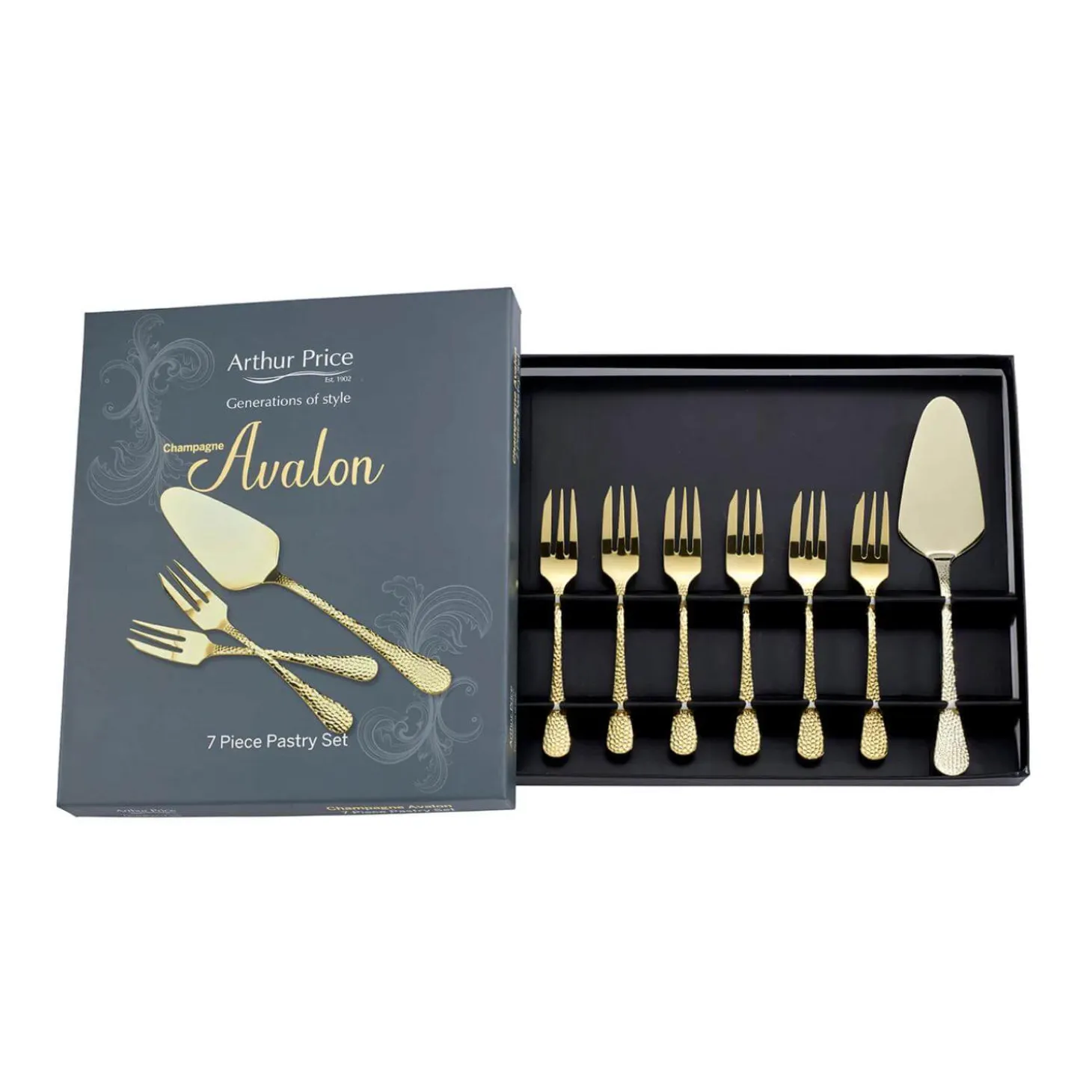 Arthur Price Champagne Avalon Stainless Steel Pastry Fork & Server Set - 7-Piece