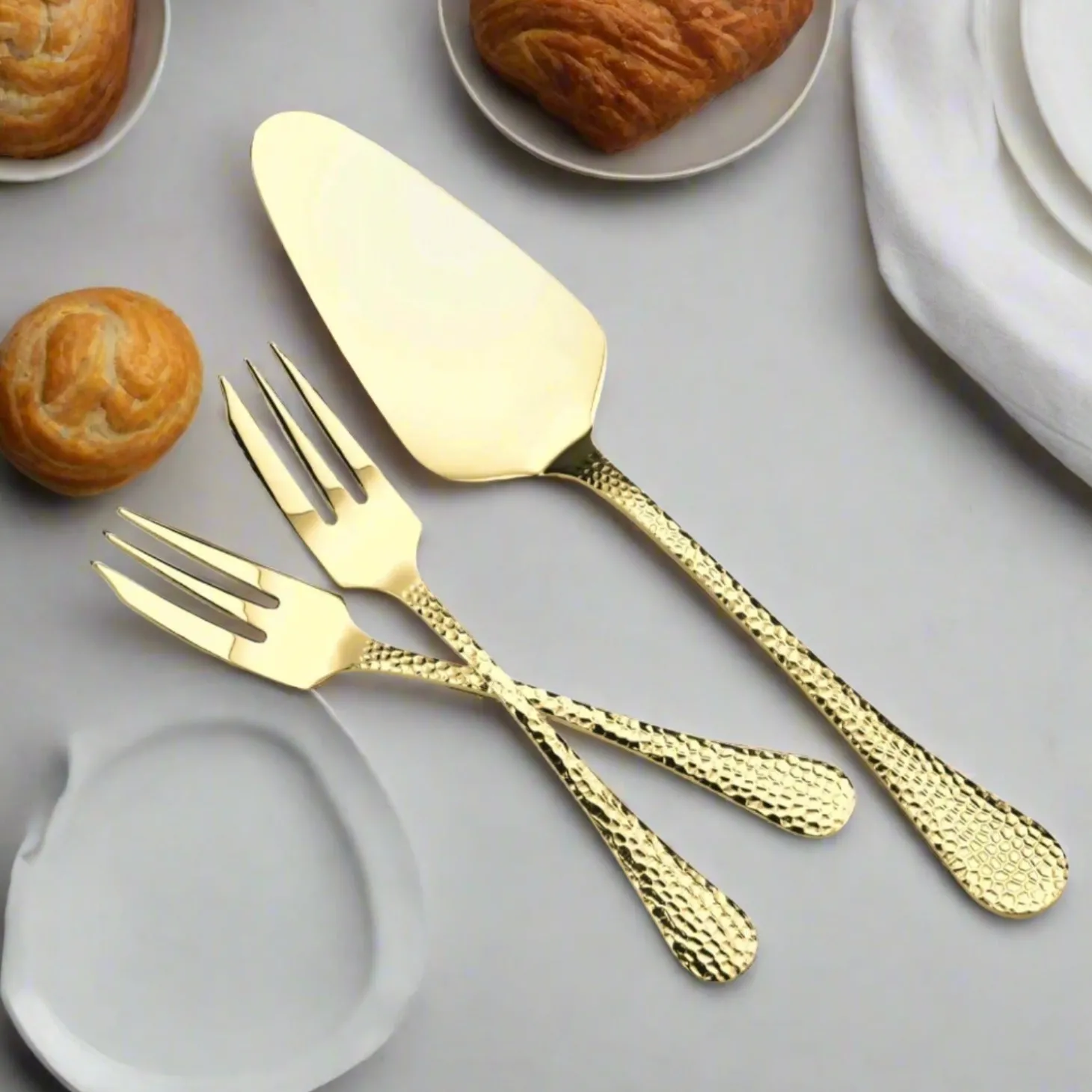 Arthur Price Champagne Avalon Stainless Steel Pastry Fork & Server Set - 7-Piece