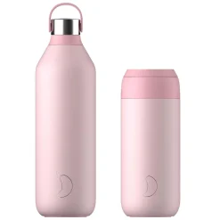 Chilly's Series 2 1 Litre Reusable Water Bottle & 50cl Coffee Cup Set - Blush Pink