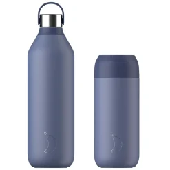 Chilly's Series 2 1 Litre Reusable Water Bottle & 50cl Coffee Cup Set - Whale Blue