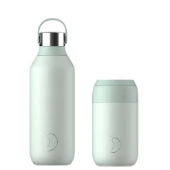 Chilly's Series 2 500ml Hydration Reusable Water Bottle & 34cl Coffee Cup Set - Lichen Green