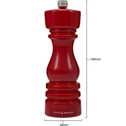 Cole & Mason London 18cm Beech Wood Pepper Mill - Gloss Red