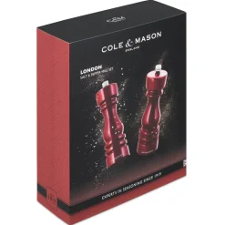 Cole & Mason London 18cm Salt & Pepper Mill Set - Red Gloss