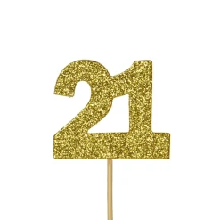 Creative Party Glitter No. 21 Numeral Moulded Cupcake Toppers - Gold