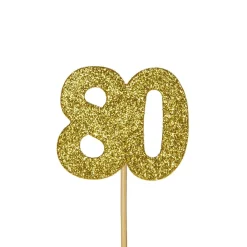 Creative Party Glitter No. 80 Numeral Moulded Cupcake Toppers - Gold