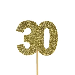 Creative Party Glitter No. 30 Numeral Moulded Cupcake Toppers - Gold