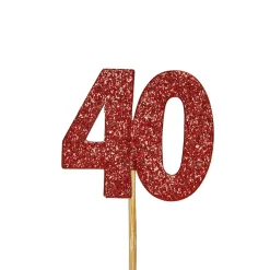 Creative Party Glitter No. 40 Numeral Moulded Cupcake Toppers - Ruby