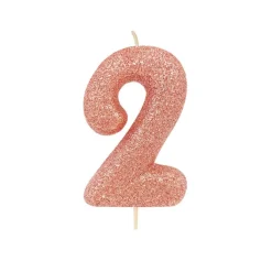 Creative Party Glitter Numeral Moulded Rose Gold Pick Candle - Age 2