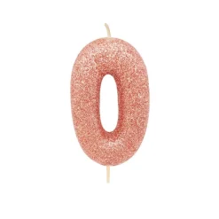 Creative Party Glitter Numeral Moulded Rose Gold Pick Candle - Age 0