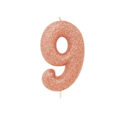 Creative Party Glitter Numeral Moulded Rose Gold Pick Candle - Age 9