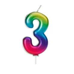Creative Party Metallic Numeral Moulded Rainbow Pick Candle - Age 3