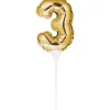 Creative Party No. 3 Self-Inflating Mini Balloon Cake Topper - Gold