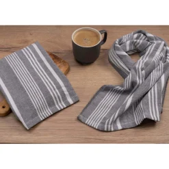 Cuisinart Pack of 2 Antimicrobial Professional Fouta Yarn Dye Tea Towel - Grey Stripe