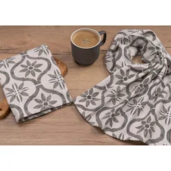 Cuisinart Pack of 2 Antimicrobial Professional Fouta Printed Tea Towel - Grey