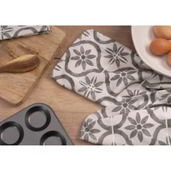 Cuisinart Pack of 2 Antimicrobial Professional Fouta Printed Tea Towel - Grey