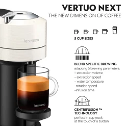 De'Longhi EN120.WAE Nespresso Vertuo Next Coffee Machine + Aeroccino Milk Frother - White