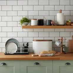 Denby Steel 3 Piece Canister Set With Acacia Wood Lids - Matte White