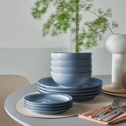 Denby Stoneware 12 Piece Dinnerware Set - Sky Blue