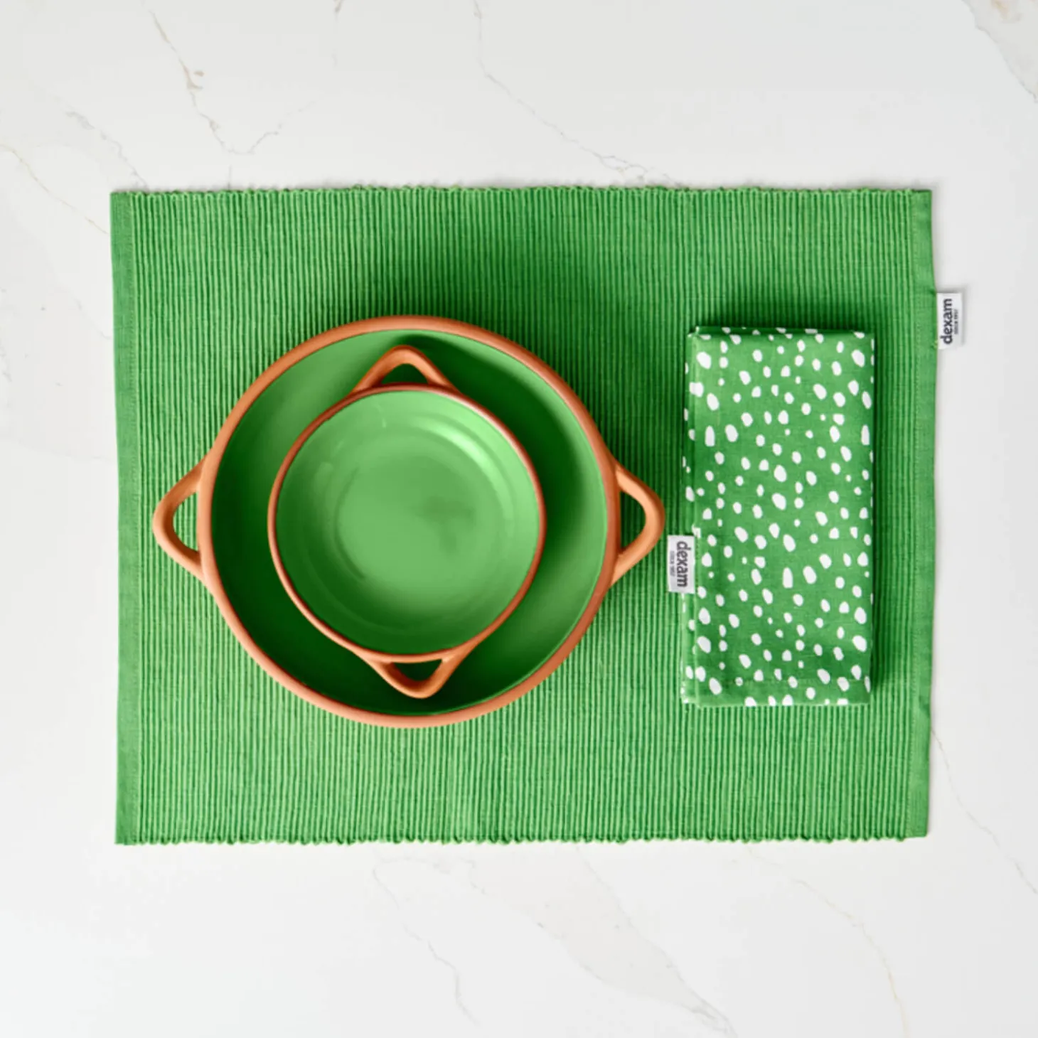 Dexam Sintra 100% Recycled Cotton Spotted Napkin & Placemat Set - Green