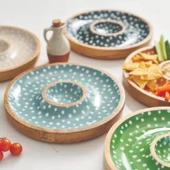 Dexam Sintra Mango Wood Spotted Chip & Dip Bowl - Duck Egg