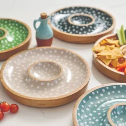 Dexam Sintra Mango Wood Spotted Chip & Dip Bowl - Duck Egg