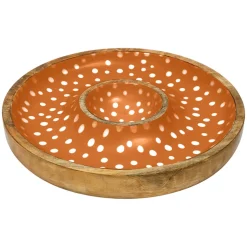Dexam Sintra Mango Wood Spotted Chip & Dip Bowl - Ochre