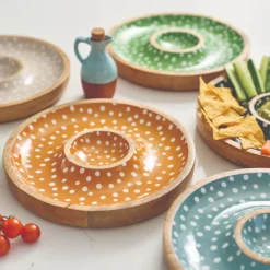 Dexam Sintra Mango Wood Spotted Chip & Dip Bowl - Ochre