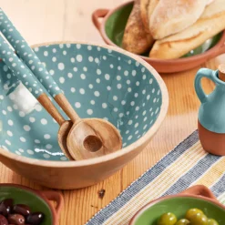 Dexam Sintra Mango Wood Spotted Salad Servers - Duck Egg