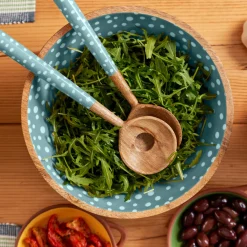 Dexam Sintra Mango Wood Spotted Salad Servers - Duck Egg