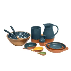 Dexam Sintra Mango Wood Spotted Salad Bowl - Ink Blue