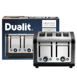Dualit Architect 1.5 Litre Jug Kettle & 4 Slot Toaster Set - Black & Brushed Stainless Steel
