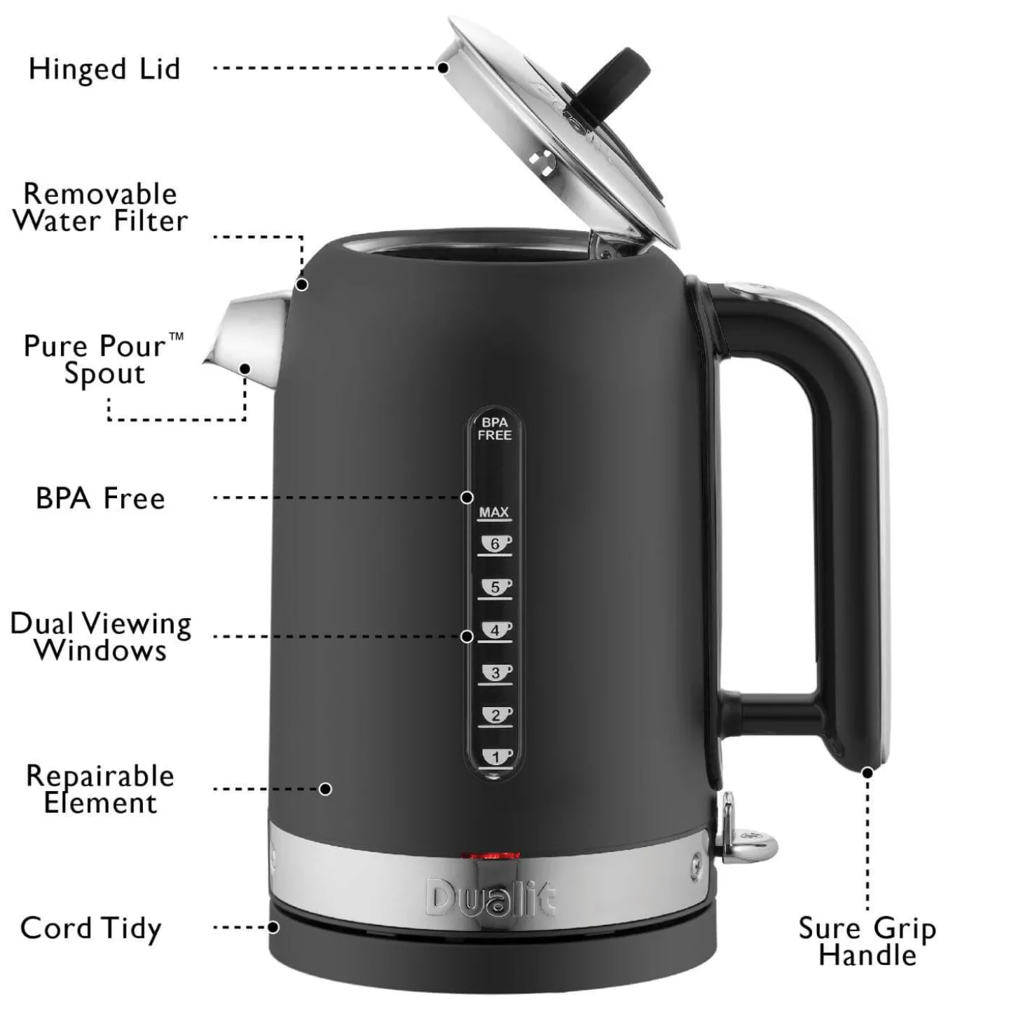Dualit Classic 72785 1.7 Litre Cordless Kettle - Matt Black