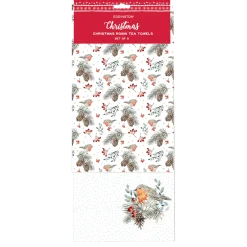 Eddingtons 100% Cotton Pack Of 2 Tea Towels - Christmas Robin