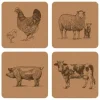 iStyle Rural Roots 4 Piece Square Placemat Set - Farm Animals