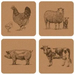 iStyle Rural Roots 4 Piece Square Placemat Set - Farm Animals