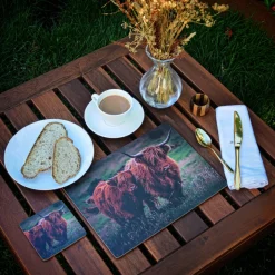 iStyle Rural Roots 4 Piece Rectangular Placemat Set - Highland Cows