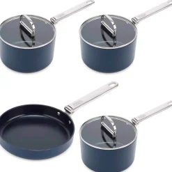 Joseph Joseph Space Folding Handle 4-Piece Saucepan & Frying Pan Set - Midnight Blue