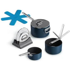 Joseph Joseph Space 3-Piece Non-Stick Folding Handle Saucepan & Lid Set - Midnight Blue